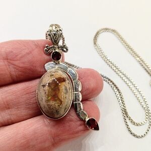 Mexican Fire Opal Garnet Sterling Silver Necklace 17"